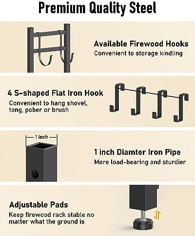 34inch firewood rack indoor with log carrier,outdoor wood, side view