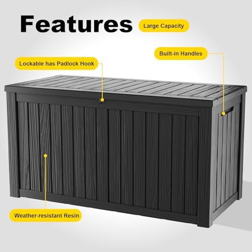 drato 180 gallon outdoor storage box, large waterproof showing dimensions