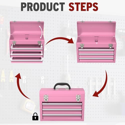 3 drawers small tool box, portable 3 drawer showing dimensions