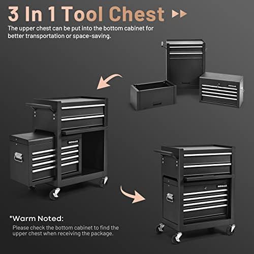 nightcore 6 drawer rolling tool chest, 3 in, side view