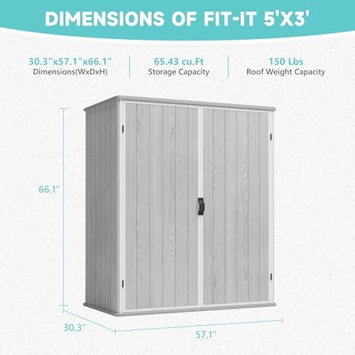 greesum 5x3ft plastic outdoor storage shed with floor shown in use