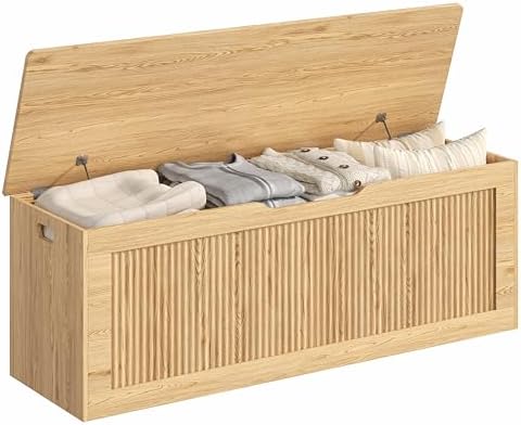 akxomel 51.2" fluted storage chest wooden storage trunk, front angle view