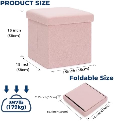 folding storage ottoman bench, 15 inch boucle small, close-up detail