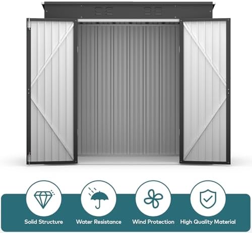 gizoon 6x4 ft outdoor shed, metal garden shed on a desk or shelf