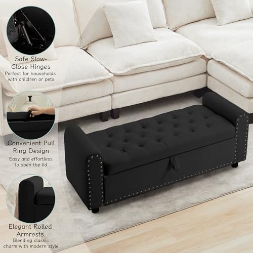 ottoman with storage, tufted storage bench for bedroom on a desk or shelf