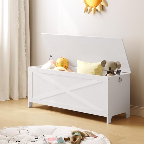 mahancris 47.2" storage chest with lid, storage bench showing dimensions