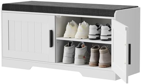 homleke shoe storage bench, 2 doors & thickened, view 9