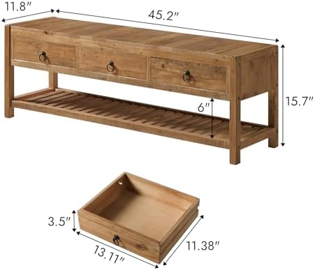 wnutrees 45.2" reclaimed solid wood entryway bench with shown in use
