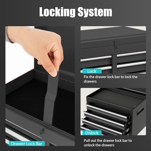rolling tool chest, 5-drawer tool storage cabinet with on a desk or shelf