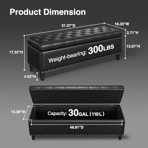 fivewillowise 51 inch storage ottoman bench,large end of shown in use