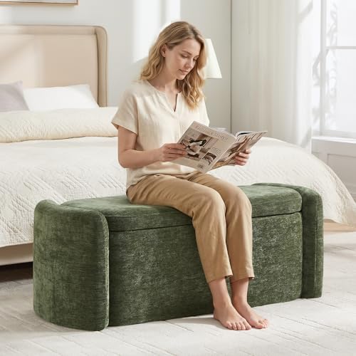 oval ottoman bench with 20 gal of storage on a desk or shelf
