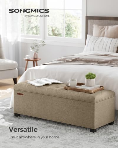 songmics storage ottoman bench, foot rest with legs, close-up detail