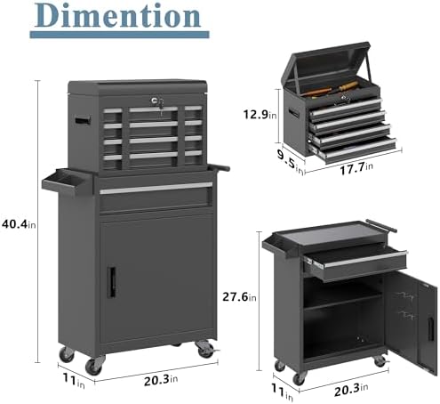 tool chest, 5 drawers rolling tool cabinet, removable, close-up detail