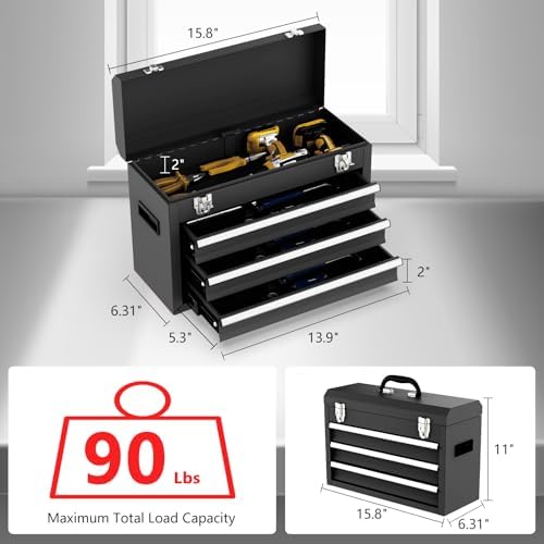 3 drawer metal tool box, portable metal tool shown in use