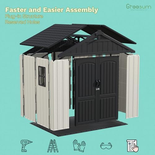 greesum 8x6ft plastic outdoor storage shed with floor, close-up detail