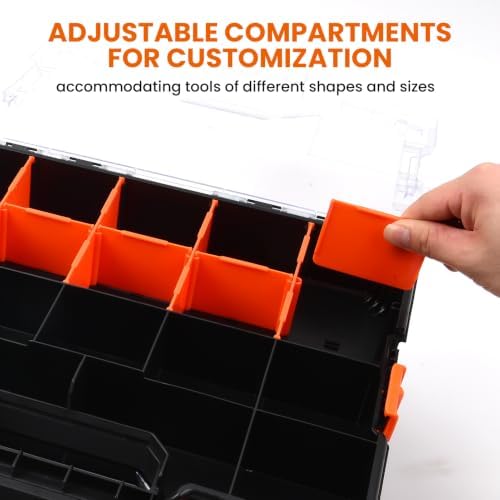 interlockable tool organizer, toolbox with adjustable dividers &, side view