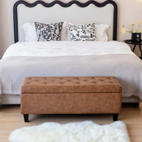 redlife 42" faux leather storage ottoman bench, end showing dimensions