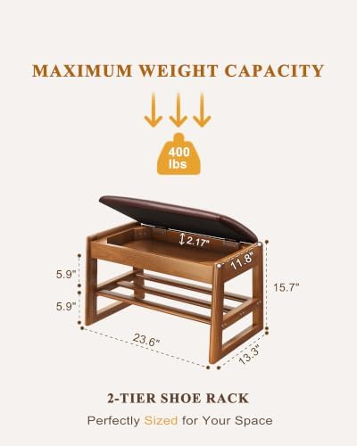 shoe rack bench with hidden storage, 2‑tier solid shown in use