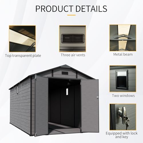 jt 8x14 ft resin storage shed, outdoor tool, side view