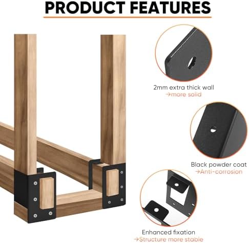 firewood log storage rack bracket, indoor outdoor, adjustable, side view