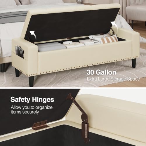 60" storage ottoman bench, faux leather upholstered bed, package contents