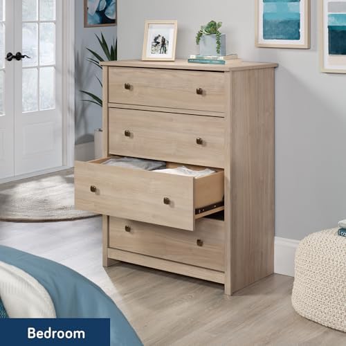 sauder river ranch 4-drawer bedroom chest, harvest walnut, close-up detail