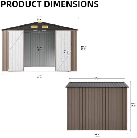 ironck storage shed, 9.7 x 7.7 ft tool, side view