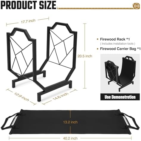 hihaduum firewood rack outdoor indoor - firewood holder shown in use