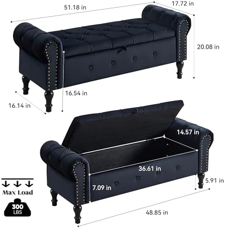 storage bench 51" velvet end of bed benches shown in use