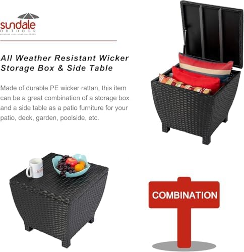 sundale black wicker storage box, 13 gallon outdoor, package contents