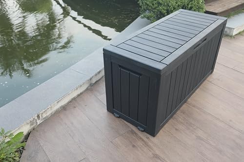 btexpert 70 gallon outdoor deckbox storage container deck, front angle view