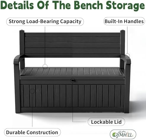 80 gallon outdoor storage bench,waterproof resin deck box, side view