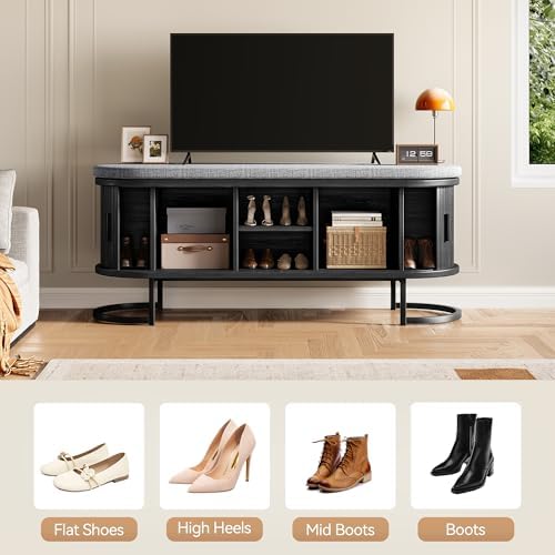 decofy shoe storage bench with cushion and sliding on a desk or shelf