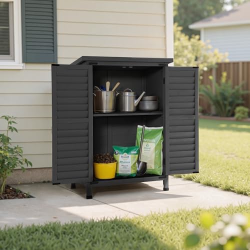 mcombo small outdoor storage cabinet, wood shed with shown in use