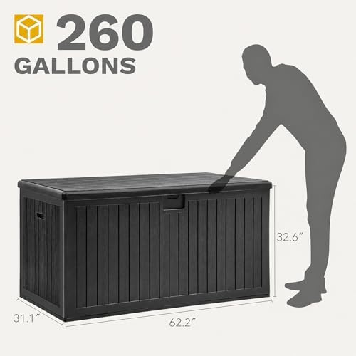 dwvo 260 gallon resin outdoor storage box, xxl on a desk or shelf