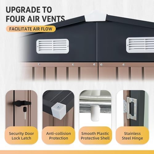 aoxun 8'x6' metal storage shed with floor &, front angle view