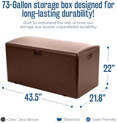 plastic development group outdoor deck box, standard close shown in use