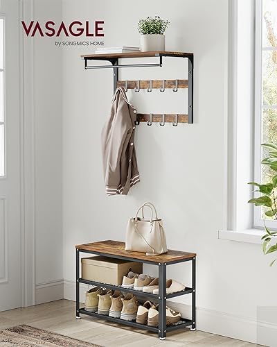 vasagle 3-tier shoe rack, storage bench with metal shown in use