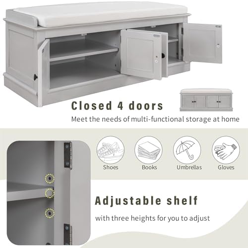 gdfstudio rustic storage bench with 4 doors and, front angle view