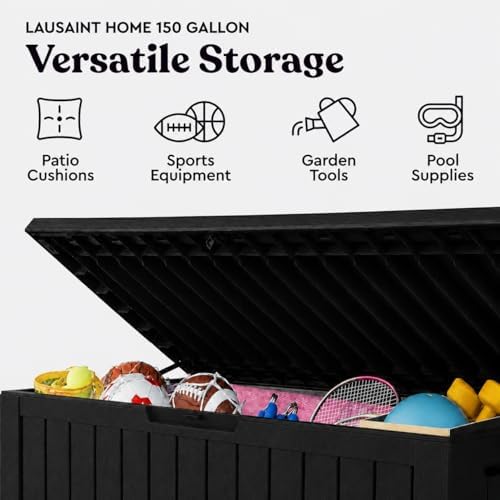lausaint home 150 gallon resin deck box, package, side view