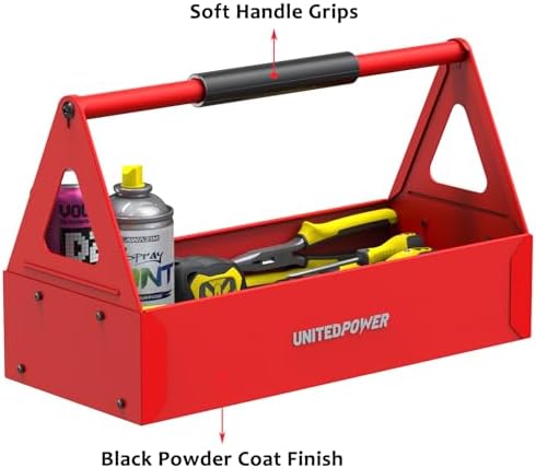 unitedpower handy tool box, portable metal tote tray, close-up detail
