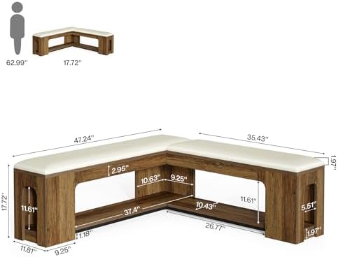 tribesigns l shaped corner bench with removable seat shown in use