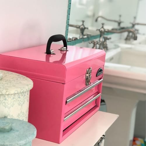 apollo tools 14 inch steel tool box, pink showing dimensions