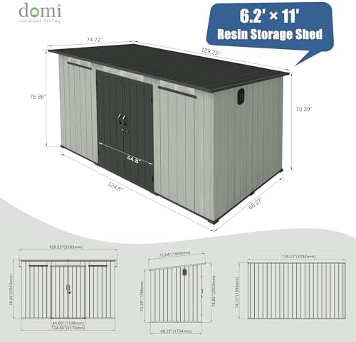 domi 6x11ft outdoor storage shed with double lockable, view 9