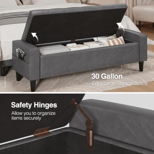 60" storage ottoman bench, faux leather upholstered bed, package contents