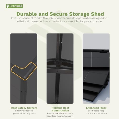 patiowell 6x4 ft plastic outdoor storage shed with showing dimensions
