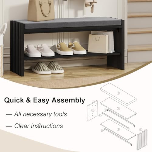 bon augure entryway shoe bench with storage & showing dimensions