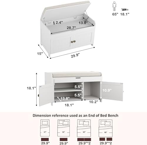 homefort 30" shoe bench with lift top storage, close-up detail