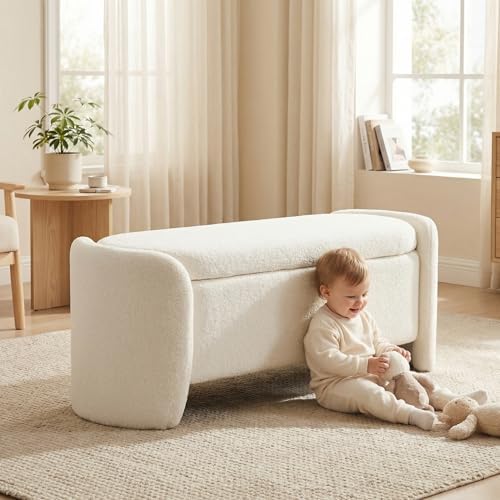 lukealon 50" wide sherpa storage bench, white, package contents