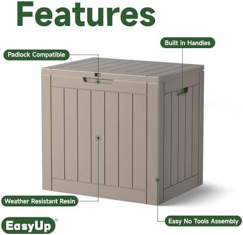 easyup outdoor storage box, waterproof resin deck box, close-up detail